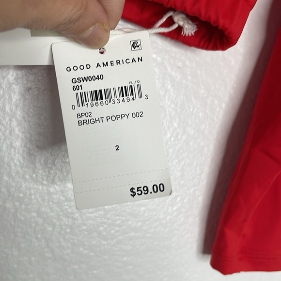 Good American Sexy Boost Tie Front Swim 3/4 Sleeve Top Bright Poppy Medium New - Picture 3 of 5